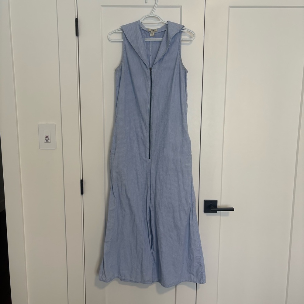 Nao‎ Sleeveless Blue & White Striped Straight Leg Jumpsuit Women’s Size Small - Picture 2 of 16
